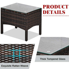 3 Pcs Rattan Wicker Outdoor Bistro Set with Coffee Table & Chairs, All-Weather Patio Conversation Sets