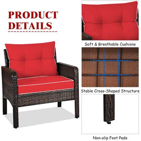 3 Pcs Rattan Wicker Outdoor Bistro Set with Coffee Table & Chairs, All-Weather Patio Conversation Sets