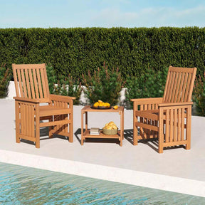 3Pcs Patio Conversation Furniture Set with 1.5" Umbrella Hole, Hardwood Table and Chairs Set for Porch Backyard Poolside