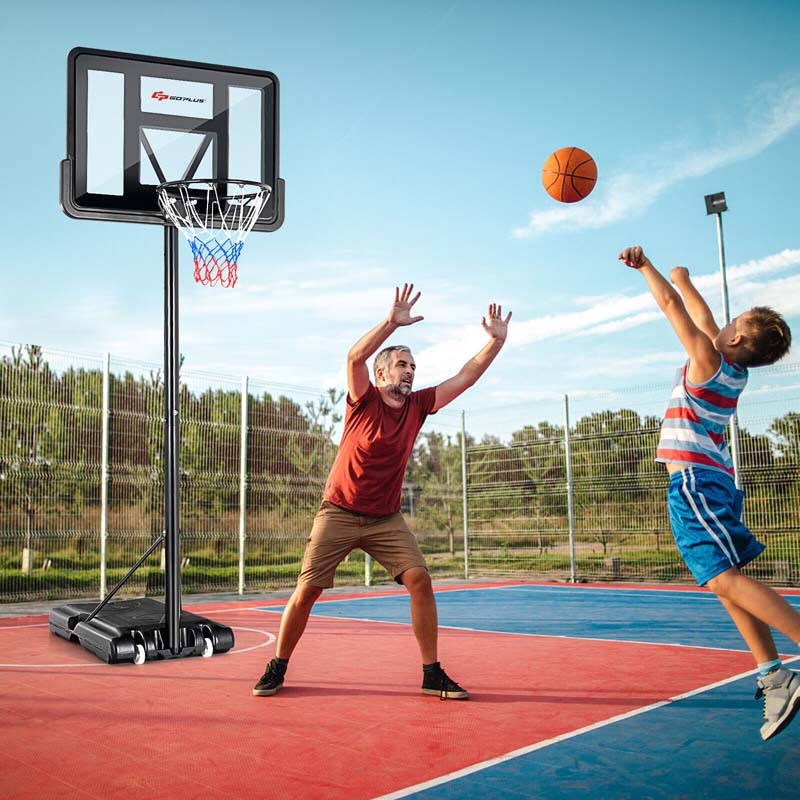 Portable Basketball Hoop Outdoor, 4.5-10FT Height Adjustable Basketball Goal System with 44" Backboard & Wheels