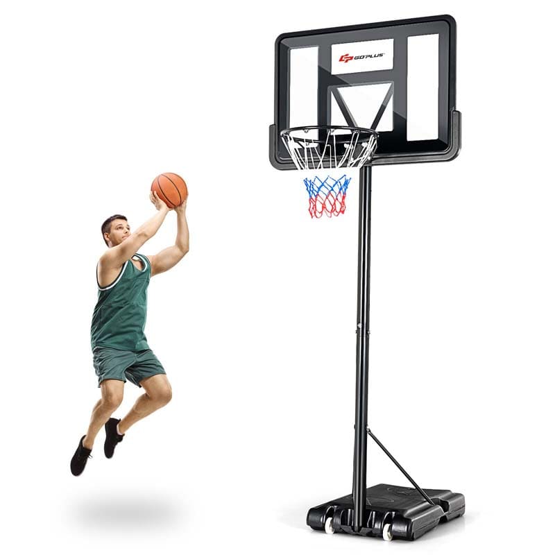 Portable Basketball Hoop Outdoor, 4.5-10FT Height Adjustable Basketball Goal System with 44" Backboard & Wheels