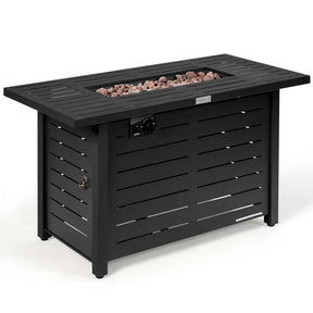 60000 BTU Outdoor Propane Fire Pit Table 42" Rectangular Gas Fire Table with Lava Rock Waterproof Cover