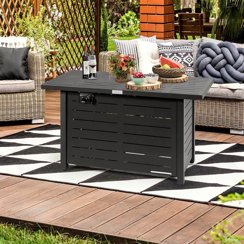 60000 BTU Outdoor Propane Fire Pit Table 42" Rectangular Gas Fire Table with Lava Rock Waterproof Cover