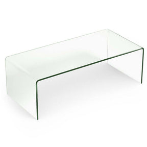 42.5" Modern Clear Tempered Glass Coffee Table with Rounded Edges, Waterfall Center Table Side Table for Living Room & Office, No Assembly