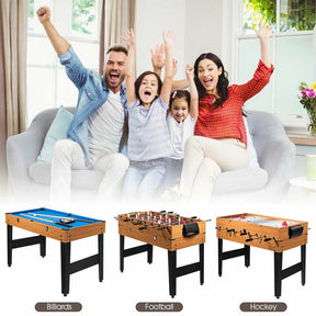 3-in-1 Multi Game Table, 48" Wooden Combo Game Table with Soccer, Billiard, Slide Hockey for Game Room, Home Office, Bar Party