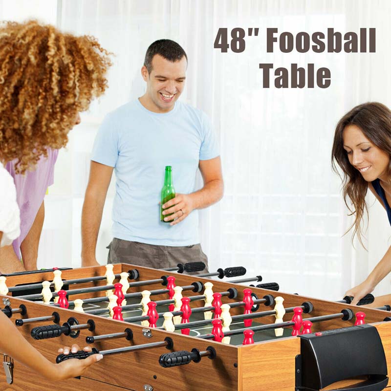 3-in-1 Multi Game Table, 48" Wooden Combo Game Table with Soccer, Billiard, Slide Hockey for Game Room, Home Office, Bar Party