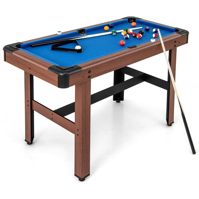 48" Mini Pool Table, Wooden Billiards Table with 16 Balls, 2 Cue Sticks, 2 Chalks, Triangle & Brush for Adults Kids Family Party, Game Room
