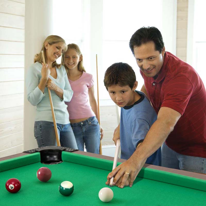 48" Mini Pool Table, Wooden Billiards Table with 16 Balls, 2 Cue Sticks, 2 Chalks, Triangle & Brush for Adults Kids Family Party, Game Room