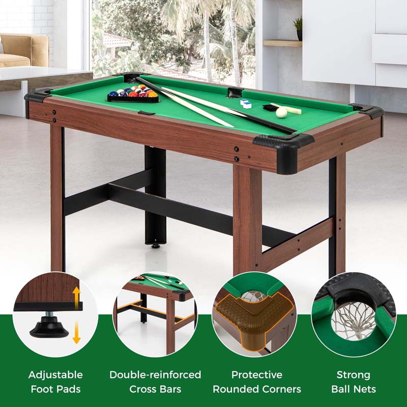 48" Mini Pool Table, Wooden Billiards Table with 16 Balls, 2 Cue Sticks, 2 Chalks, Triangle & Brush for Adults Kids Family Party, Game Room