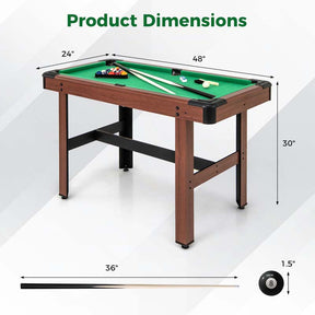 48" Mini Pool Table, Wooden Billiards Table with 16 Balls, 2 Cue Sticks, 2 Chalks, Triangle & Brush for Adults Kids Family Party, Game Room