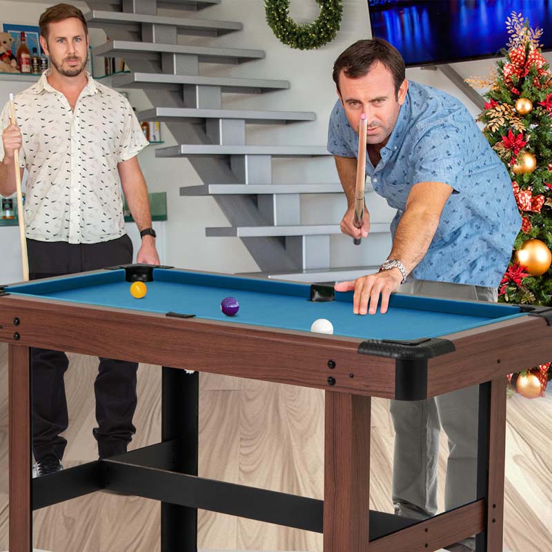 48" Mini Pool Table, Wooden Billiards Table with 16 Balls, 2 Cue Sticks, 2 Chalks, Triangle & Brush for Adults Kids Family Party, Game Room