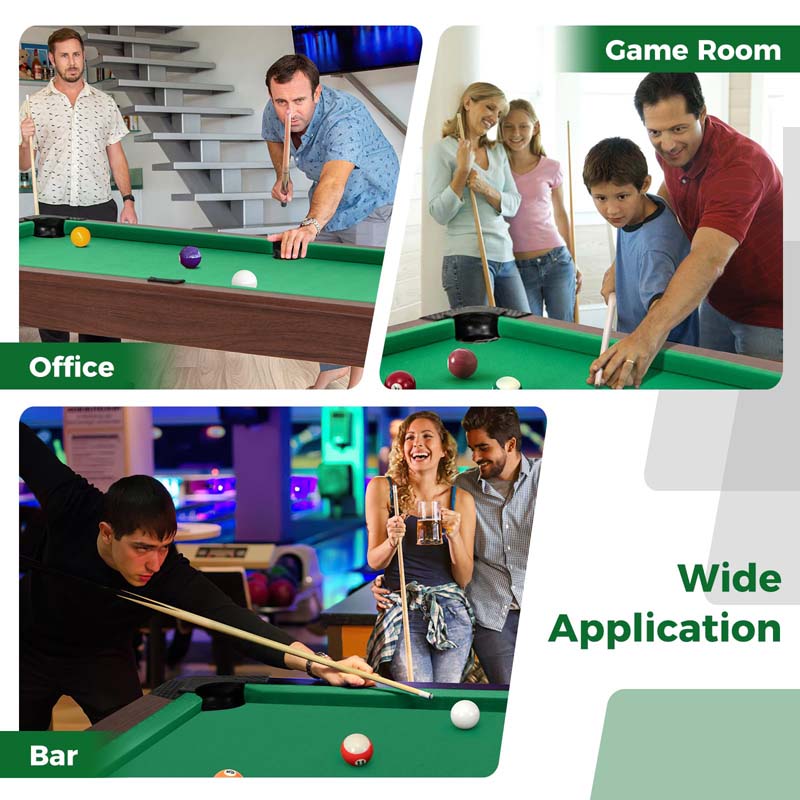 48" Mini Pool Table, Wooden Billiards Table with 16 Balls, 2 Cue Sticks, 2 Chalks, Triangle & Brush for Adults Kids Family Party, Game Room