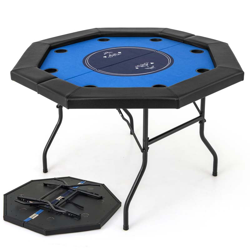 8-Player Foldable Poker Table, 48" Portable Folding Texas Holdem Poker Tables with Padded Rails, Cup Holders, Casino Grade Felt Surface