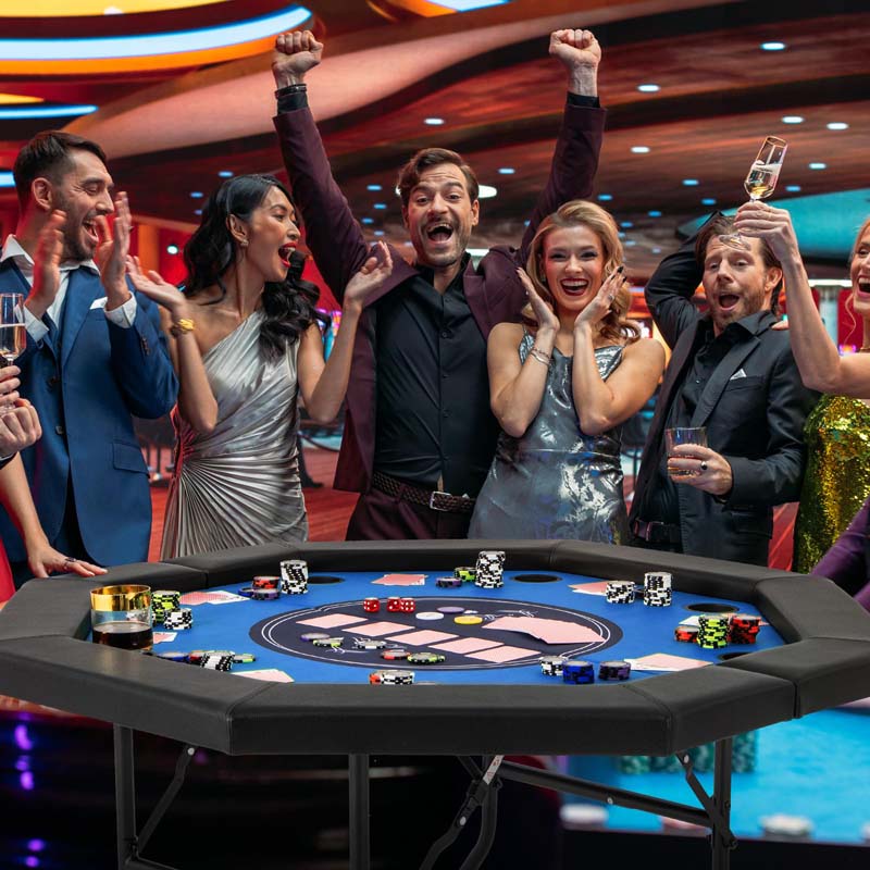 8-Player Foldable Poker Table, 48" Portable Folding Texas Holdem Poker Tables with Padded Rails, Cup Holders, Casino Grade Felt Surface