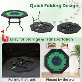 8-Player Foldable Poker Table, 48" Portable Folding Texas Holdem Poker Tables with Padded Rails, Cup Holders, Casino Grade Felt Surface