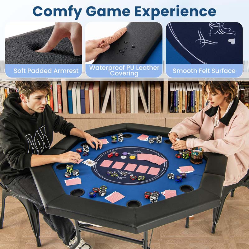 8-Player Foldable Poker Table, 48" Portable Folding Texas Holdem Poker Tables with Padded Rails, Cup Holders, Casino Grade Felt Surface