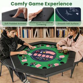8-Player Foldable Poker Table, 48" Portable Folding Texas Holdem Poker Tables with Padded Rails, Cup Holders, Casino Grade Felt Surface