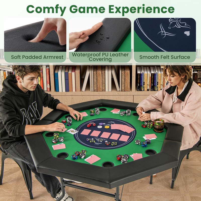 8-Player Foldable Poker Table, 48" Portable Folding Texas Holdem Poker Tables with Padded Rails, Cup Holders, Casino Grade Felt Surface