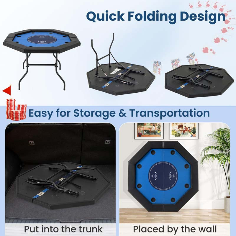 8-Player Foldable Poker Table, 48" Portable Folding Texas Holdem Poker Tables with Padded Rails, Cup Holders, Casino Grade Felt Surface