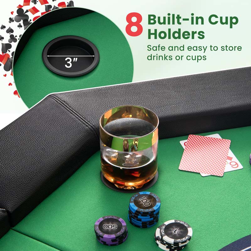 8-Player Foldable Poker Table, 48" Portable Folding Texas Holdem Poker Tables with Padded Rails, Cup Holders, Casino Grade Felt Surface