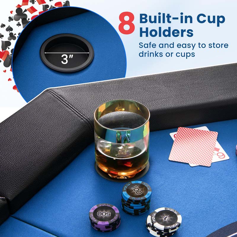 8-Player Foldable Poker Table, 48" Portable Folding Texas Holdem Poker Tables with Padded Rails, Cup Holders, Casino Grade Felt Surface