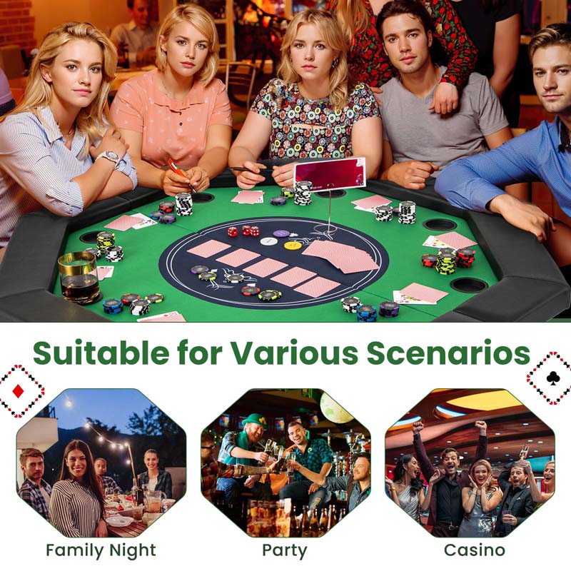 8-Player Foldable Poker Table, 48" Portable Folding Texas Holdem Poker Tables with Padded Rails, Cup Holders, Casino Grade Felt Surface