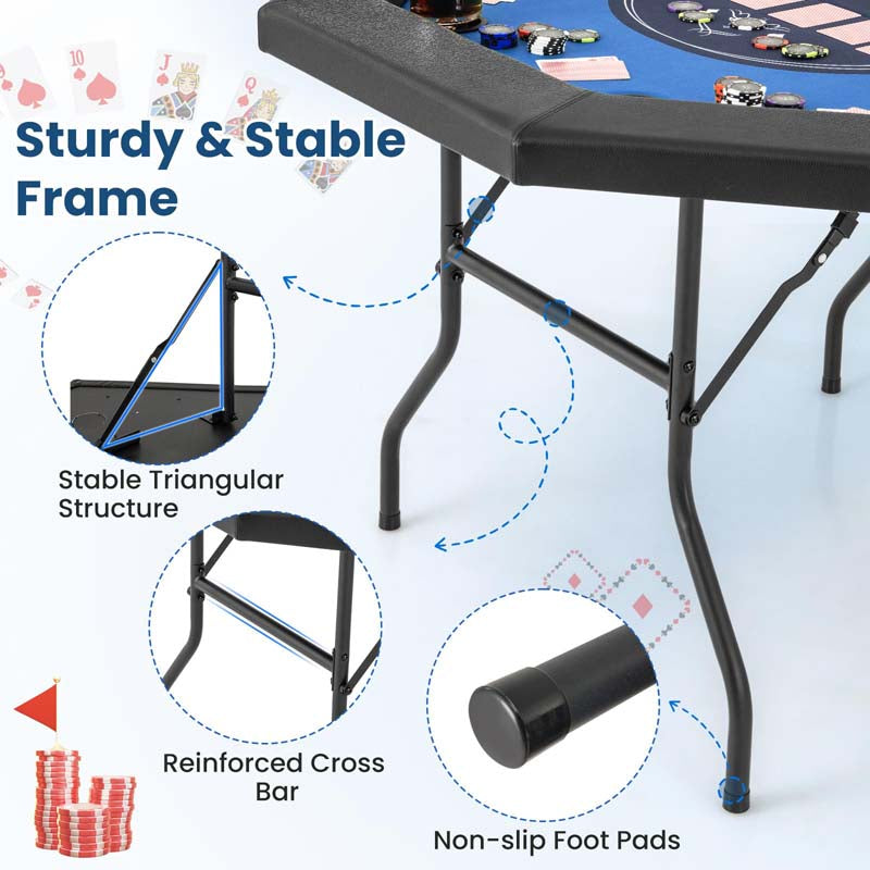 8-Player Foldable Poker Table, 48" Portable Folding Texas Holdem Poker Tables with Padded Rails, Cup Holders, Casino Grade Felt Surface