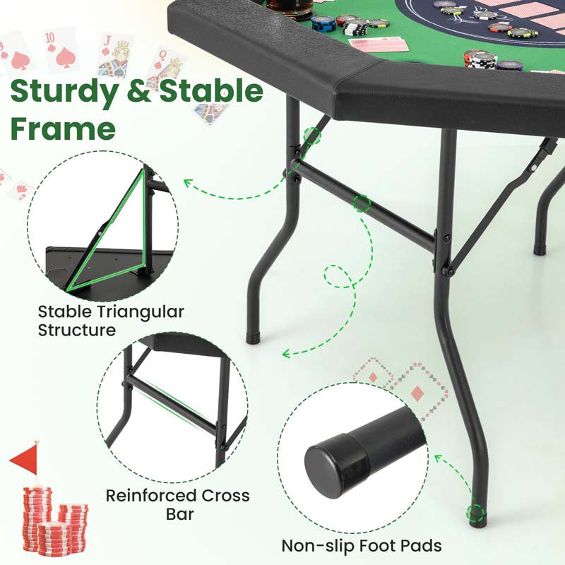8-Player Foldable Poker Table, 48" Portable Folding Texas Holdem Poker Tables with Padded Rails, Cup Holders, Casino Grade Felt Surface