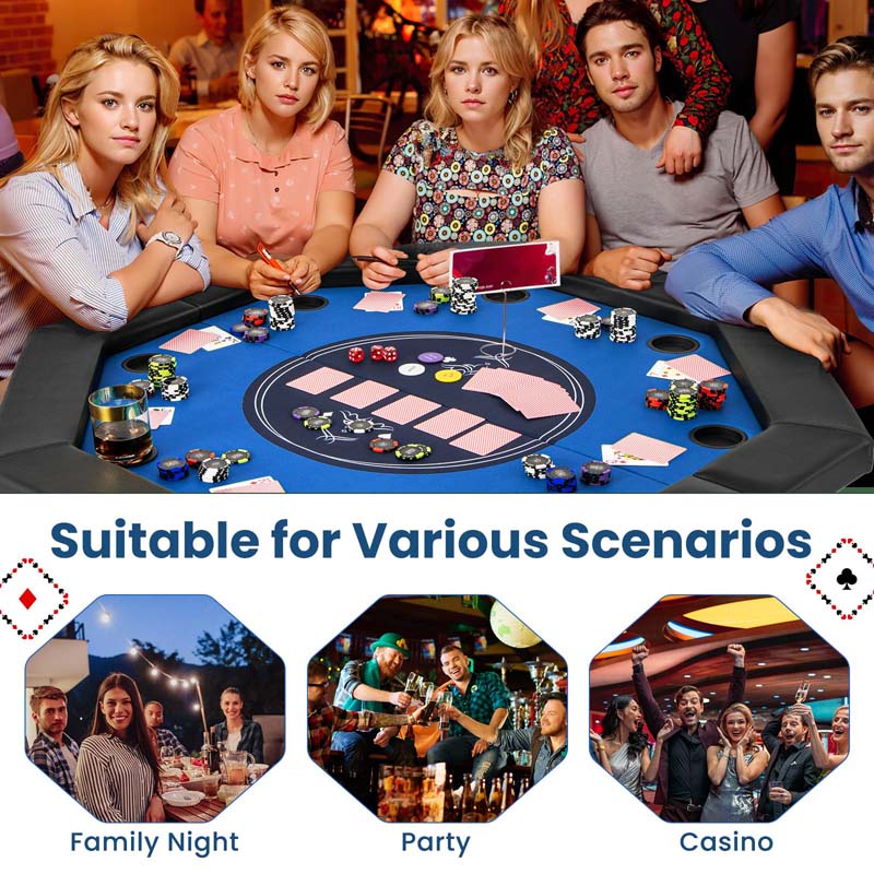 8-Player Foldable Poker Table, 48" Portable Folding Texas Holdem Poker Tables with Padded Rails, Cup Holders, Casino Grade Felt Surface