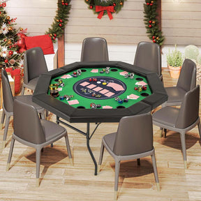 8-Player Foldable Poker Table, 48" Portable Folding Texas Holdem Poker Tables with Padded Rails, Cup Holders, Casino Grade Felt Surface