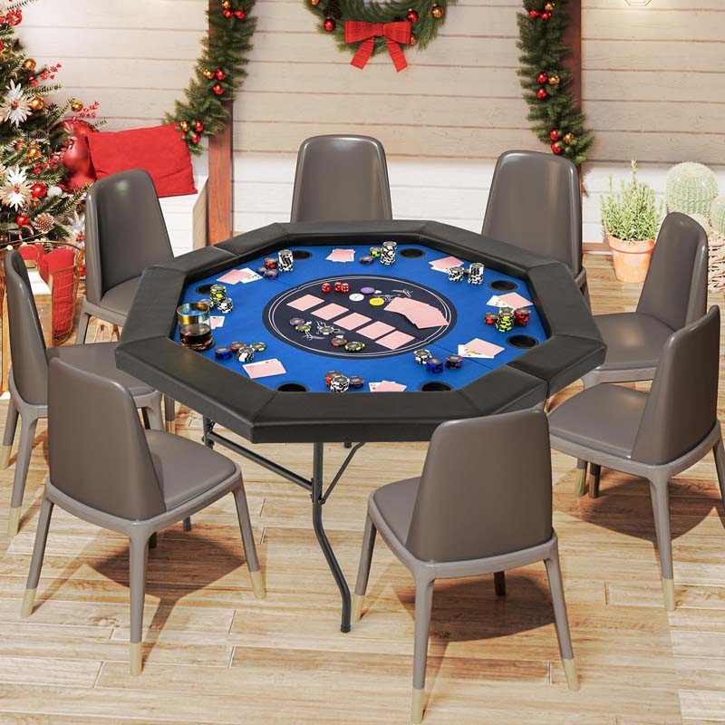 8-Player Foldable Poker Table, 48" Portable Folding Texas Holdem Poker Tables with Padded Rails, Cup Holders, Casino Grade Felt Surface