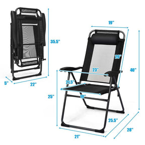 Set of 4 Patio Dining Chairs, 7-Positon Folding Lounge Chairs, Outdoor Portable Sling Chairs with Metal Frame