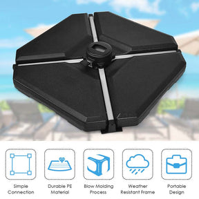 4Pcs 195lbs Patio Cantilever Offset Umbrella Base Weight Stand, Water Sand Filled Weight Outdoor Market Umbrella Base Plate w/Easy-Filling Spouts