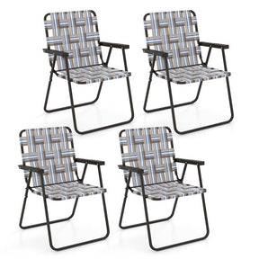 4-Pack Beach Chairs Camping Lawn Webbing Chair with Steel Frame, Lightweight Folding Outdoor Chair for Poolside Fishing Yard