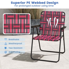 4-Pack Beach Chairs Camping Lawn Webbing Chair with Steel Frame, Lightweight Folding Outdoor Chair for Poolside Fishing Yard