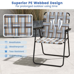 4-Pack Beach Chairs Camping Lawn Webbing Chair with Steel Frame, Lightweight Folding Outdoor Chair for Poolside Fishing Yard