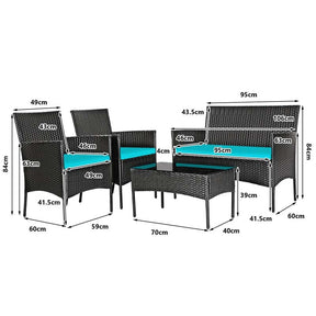 4 Pcs Rattan Patio Conversation Furniture Set Wicker Outdoor Sofa Set with Cushions & Coffee Table