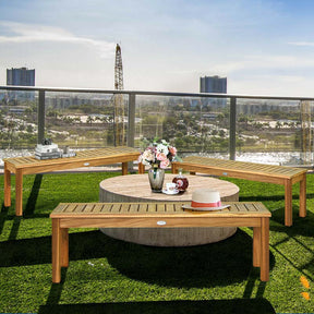 52" Acacia Wood Outdoor Bench Patio Backless Dining Bench Chair with Slatted Seat