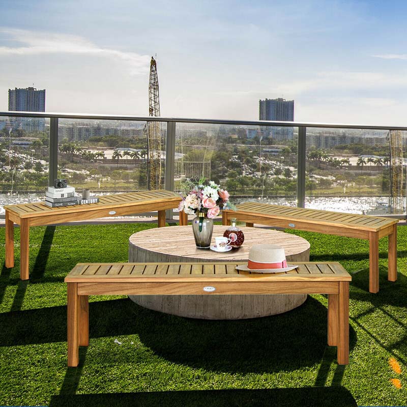 52" Acacia Wood Outdoor Bench Patio Backless Dining Bench Chair with Slatted Seat