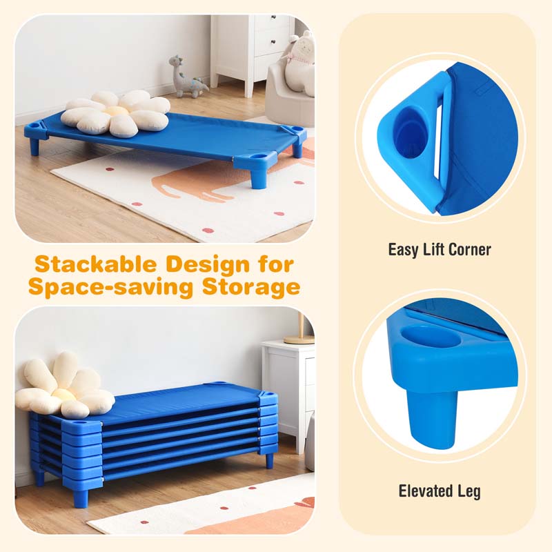 Pack of 6 Stackable Daycare Cots for Kids, 51" x 23" Preschool Nap Mat Toddler Sleeping Cot with Easy Lift Corner, Space-Saving for Classroom