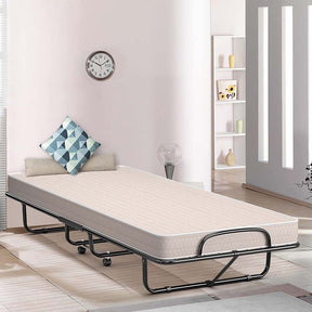 79" x 39" Rollaway Folding Bed with 5" Memory Foam Mattress, Twin Size Portable Guest Bed with Wheels