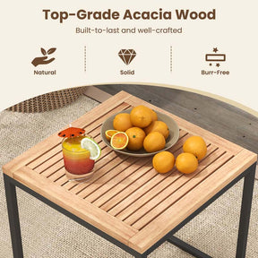 5Pcs Acacia Wood Patio Furniture Set with Ottomans, Outdoor Conversation Set with Soft Cushions & Coffee Table for Poolside Balcony