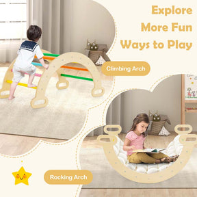 5-in-1 Montessori Wooden Climbing Toys for Toddlers, Arch Climber Ladder with Sliding Ramp, Kids Triangle Climber Play Gym Set