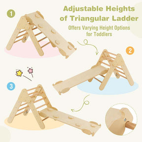 5-in-1 Montessori Wooden Climbing Toys for Toddlers, Arch Climber Ladder with Sliding Ramp, Kids Triangle Climber Play Gym Set