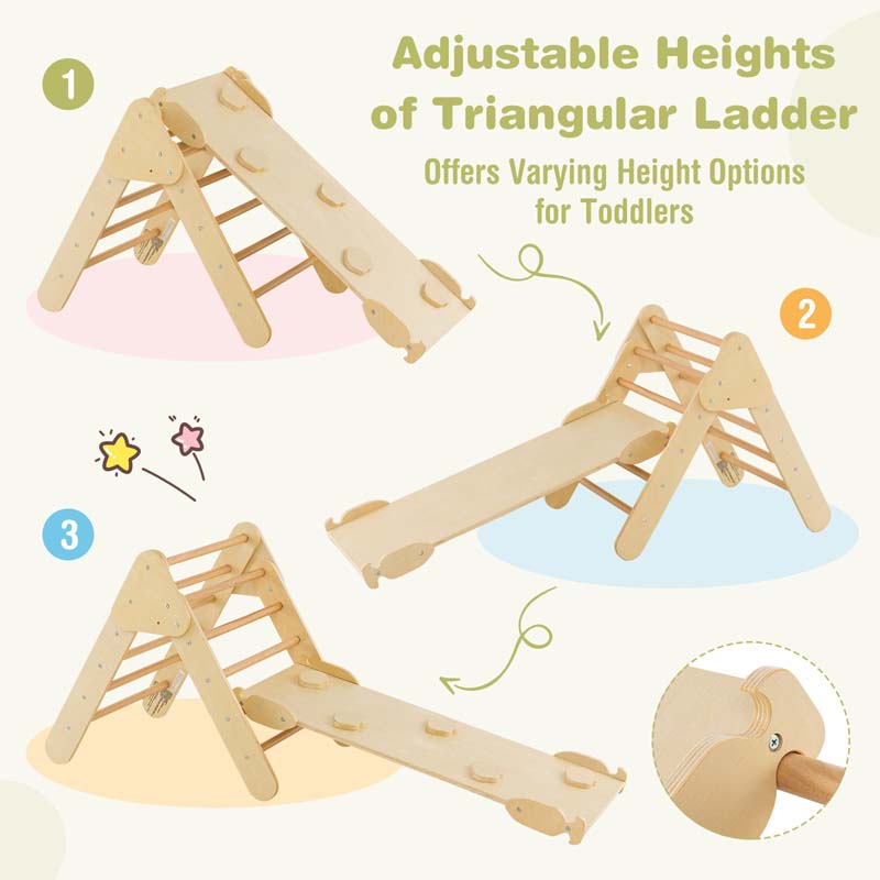 5-in-1 Montessori Wooden Climbing Toys for Toddlers, Arch Climber Ladder with Sliding Ramp, Kids Triangle Climber Play Gym Set