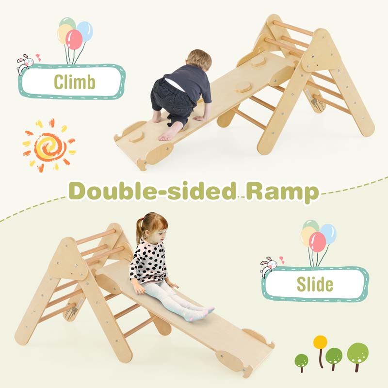 5-in-1 Montessori Wooden Climbing Toys for Toddlers, Arch Climber Ladder with Sliding Ramp, Kids Triangle Climber Play Gym Set