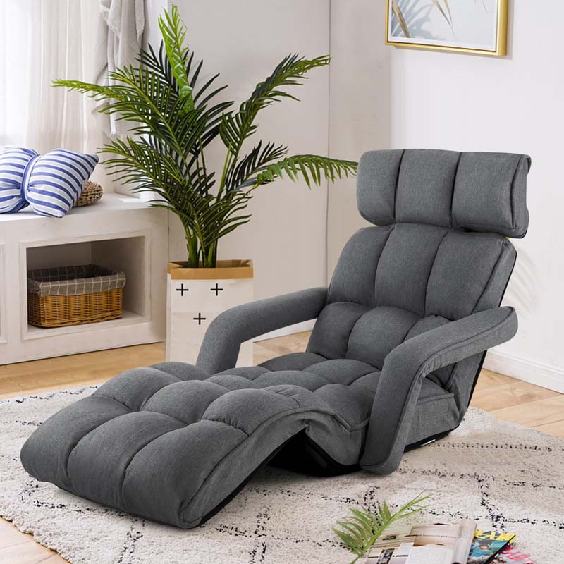 6-Position Adjustable Floor Sofa Bed, Folding Lazy Sofa Chaise Lounger Recliner with Armrests & Footrests for Living Room, Bedroom & Gaming