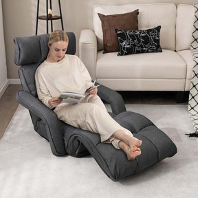 6-Position Adjustable Floor Sofa Bed, Folding Lazy Sofa Chaise Lounger Recliner with Armrests & Footrests for Living Room, Bedroom & Gaming