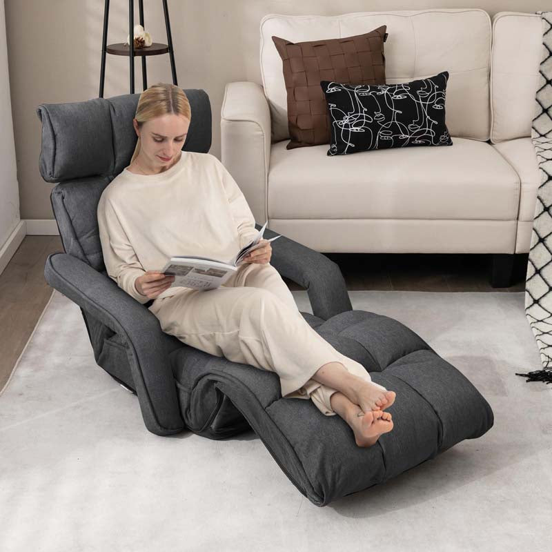6-Position Adjustable Floor Sofa Bed, Folding Lazy Sofa Chaise Lounger Recliner with Armrests & Footrests for Living Room, Bedroom & Gaming