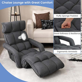 6-Position Adjustable Floor Sofa Bed, Folding Lazy Sofa Chaise Lounger Recliner with Armrests & Footrests for Living Room, Bedroom & Gaming
